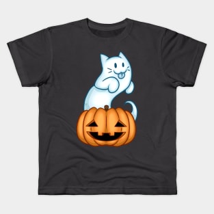 Cat Ghost and Pumpkin Kids T-Shirt
